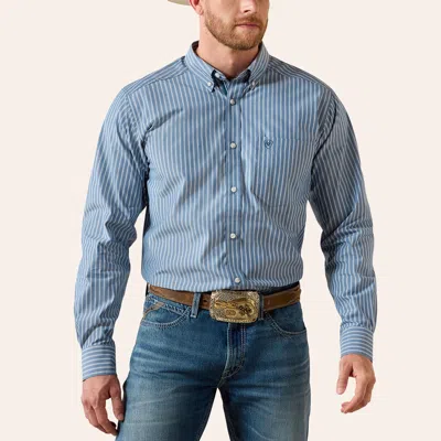 Ariat Men's Judah Blue Stripe Print Fitted Button Down Shirt