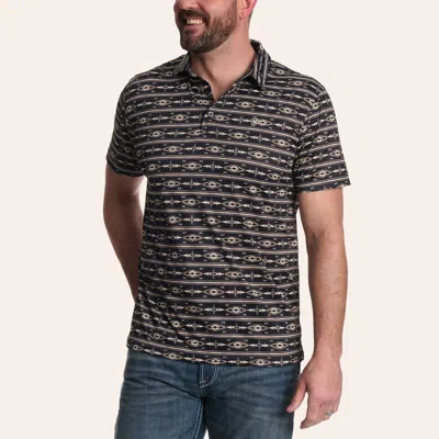 Ariat Men's Keon Black Aztec Stripe Print Fitted Polo Shirt