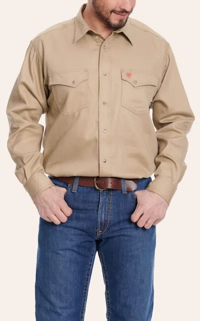 Ariat Men's Khaki Long Sleeve Fr Work Shirt In Brown