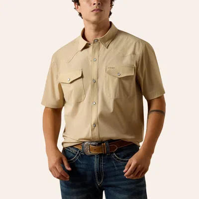 Ariat Men's Khaki Venttek Fitted Pearl Snap Western Shirt In White