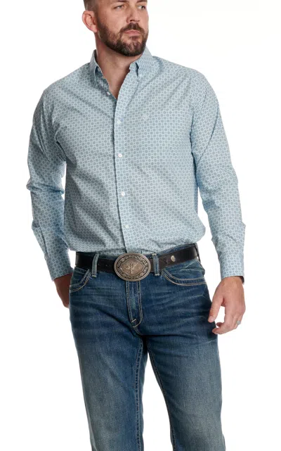 Ariat Men's Light Blue Small Scale Geo Print Shirt