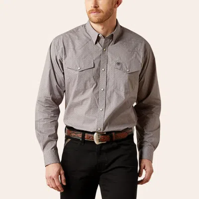 Ariat Men's Light Gray Geo Print Pearl Snap Western Shirt