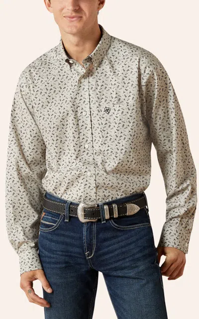 Ariat Men's Light Olive Steer Head Print Wrinkle Free Western Shirt In Multi