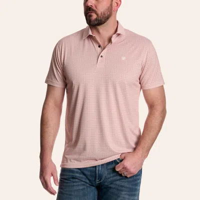 Ariat Men's Light Red Geo Print Fitted Polo Shirt In Pink