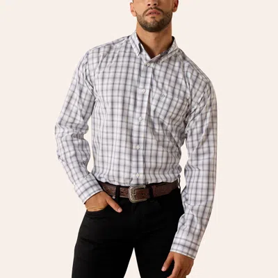 Ariat Men's Louie White Plaid Print Wrinkle Free Long Sleeve Shirt In Multi