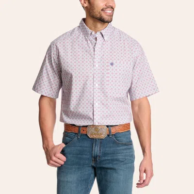 Ariat Men's Lucca Muted Blue & Red Geo Print Shirt In Gray