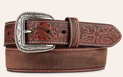 Ariat Men's Marble Brown Leather With Floral Tabs Western Belt