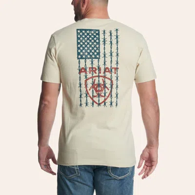 Ariat Men's Natural Barbed Wire American Flag Logo Graphic T-shirt In Brown
