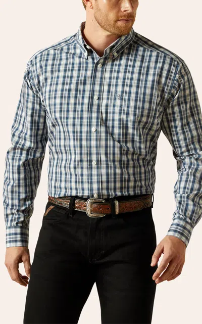 Ariat Men's Navy & Ivory Plaid Print  Wrinkle Free Western Shirt In Blue