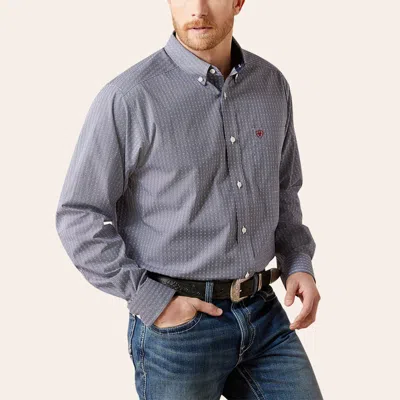 Ariat Men's Navy Geo Print Wrinkle Free Western Shirt In Blue