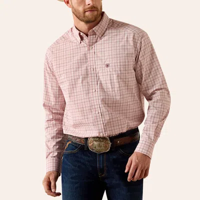 Ariat Men's Oden Peach Plaid Print Long Sleeve Shirt In Pink