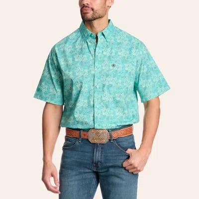 Ariat Men's Olex Turquoise Paisley Print Shirt In Green