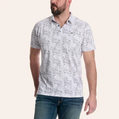 Ariat Men's Olex White & Black Paisley Print Fitted Polo Shirt In Gray