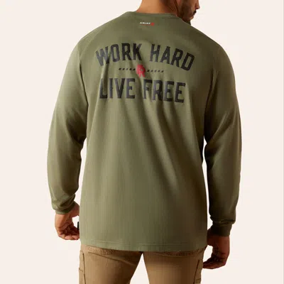 Ariat Men's Olive Fr Work Hard Live Free Long Sleeve Graphic T-shirt In Green