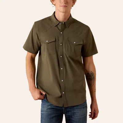 Ariat Men's Olive Venttek Fitted Pearl Snap Western Shirt In Green