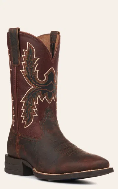 Ariat Men's Pay Window Tobacco Brown And Dark Red Shock Shield Wide Square Toe Cowboy Boots