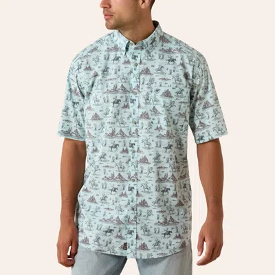 Ariat Men's Pratt Blue Western Print Shirt In Green