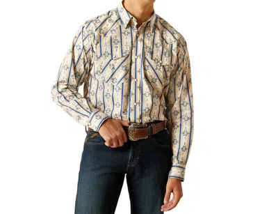 Ariat Men's Preston Long Sleeve Snap Shirt In Tan And Blue In Multi