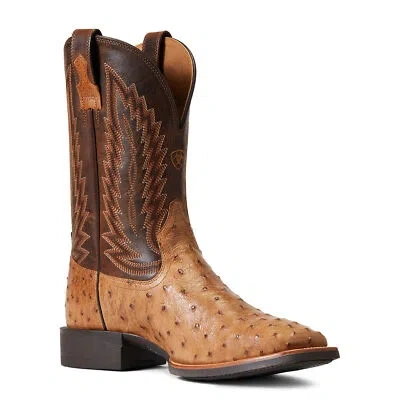 Pre-owned Ariat Men's Quantum Primo Full Quill Ostrich Square Toe Boots 10040281 In Brown
