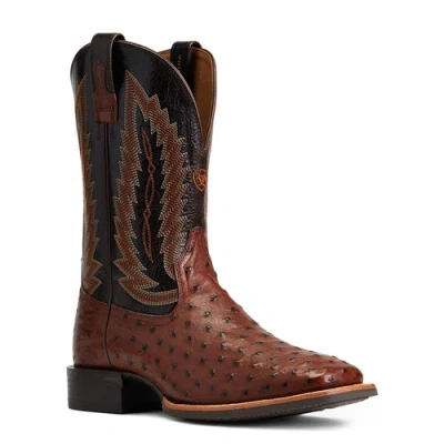 Pre-owned Ariat Men's Quantum Primo Full Quill Ostrich Square Toe Boots 10040304 In Brown