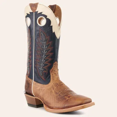 Ariat Men's Real Deal Wheat Brown And Navy Wide Square Toe Buckaroo Cowboy Boots