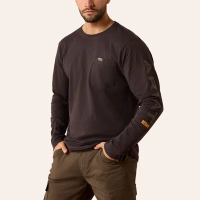 Ariat Men's Rebar Cotton Strong Brown Logo Graphic Long Sleeve T-shirt