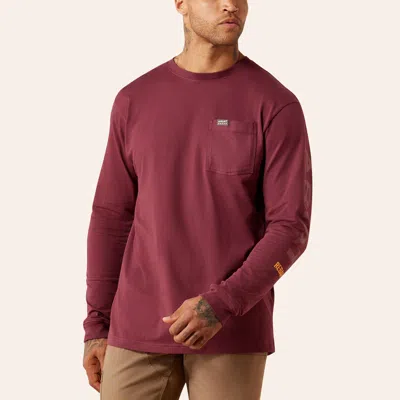 Ariat Men's Rebar Cotton Strong Burgundy Logo Graphic Long Sleeve T-shirt