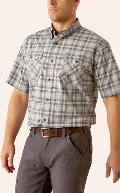 Ariat Men's Rebar Durastretch Cornflower & Gray Plaid Work Shirt In Multi