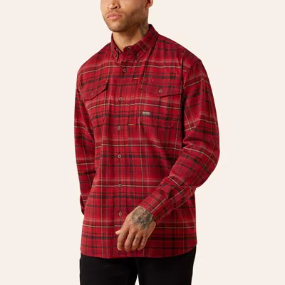 Ariat Men's Rebar Durastretch Red Plaid Print Flannel Long Sleeve Work Shirt