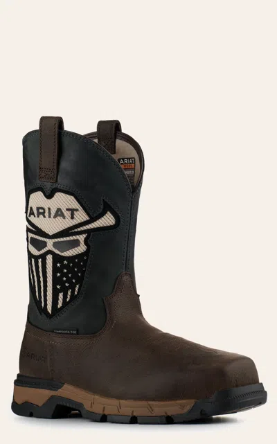 Ariat Men's Rebar Flex Dark Brown & Storm Incognito Skull Venttek Wide Square Composite Toe Work Boot