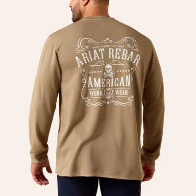 Ariat Men's Rebar Heat Fighter Tan Logo Graphic Long Sleeve T-shirt In Brown