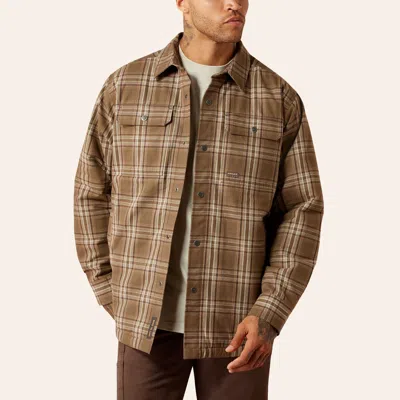 Ariat Men's Rebar Khaki Plaid Print Insulated Flannel Shirt Jacket