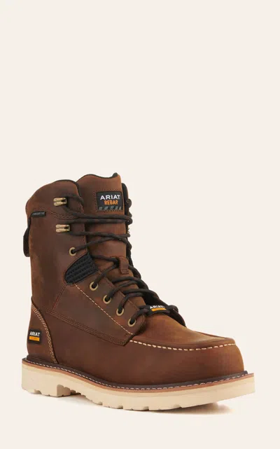 Ariat Men's Rebar Lift Distressed Brown Waterproof Round Composite Toe 8" Lace Up Work Boots In Animal Print