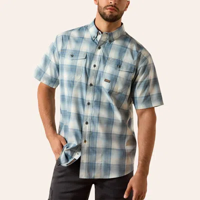 Ariat Men's Rebar Made Tough Bone & Blue Plaid Print Venttek Durastretch Shirt In Multi