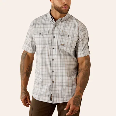 Ariat Men's Rebar Made Tough Gray & Brown Plaid Print Venttek Durastretch Shirt