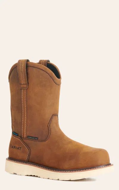 Ariat Men's Rebar Wedge Distressed Brown Waterproof Round Toe Pull-on Work Boots