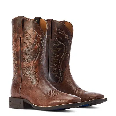 Pre-owned Ariat ® Men's Reckoning Smooth Quill Ostrich & Brown Boots 10042473