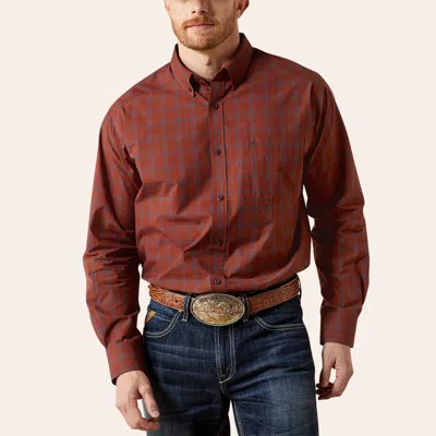 Ariat Men's Red & Navy Plaid Print Western Shirt In Brown