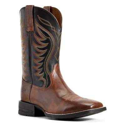 Pre-owned Ariat Men's Red Brown & Black Amos Hand Stand Boot 10029689