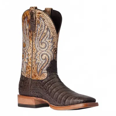 Ariat Men's Relentless Denton Caiman Belly Western Cowboy Boot In Chocolate/lion Tan In Brown