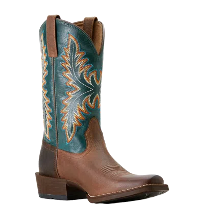 Pre-owned Ariat Men's Renegade Vintage Oak & Deep Teal Cowboy Boots 10053696