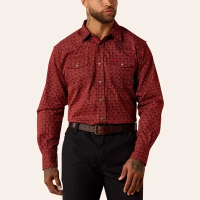 Ariat Men's Retro Brandy Geo Print Fr Long Sleeve Pearl Snap Work Shirt In Red