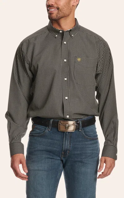Ariat Men's Reuben Black & Khaki Plaid Grid Long Sleeve Wrinkle Free Western Shirt