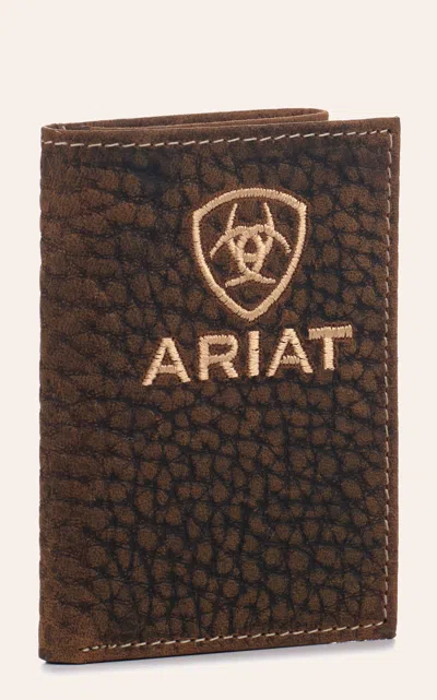 Ariat Men's Rich Latte Bullhide & Shield Logo Trifold Wallet In Brown