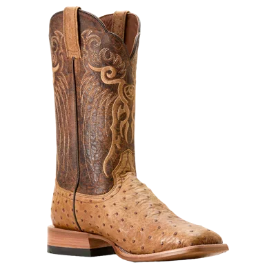 Pre-owned Ariat Men's Rio Quill Ostrich Leather Honey Tan Cowboy Boot 10053580