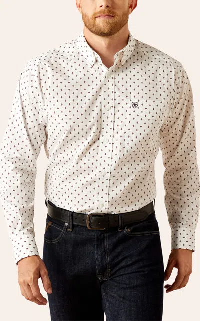 Ariat Men's Ross White & Chocolate Geo Wrinkle Free Western Shirt