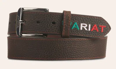 Ariat Men's Rowdy Dark Brown Genuine Leather Mexico Logo Belt