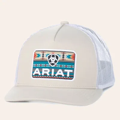 Ariat Men's Sand On White Aztec Logo Patch Cap In Neutral