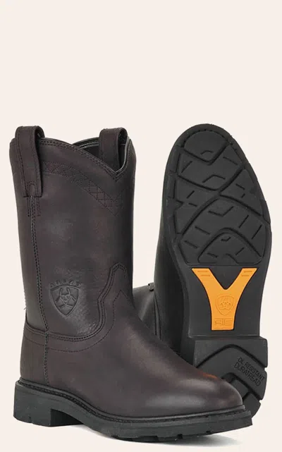 Ariat Men's Sierra Black Round Toe Work Boot In Brown