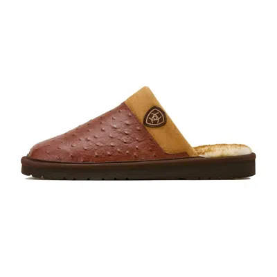 Ariat Men's Silversmith Exotic Ostrich Print Slipper In Cognac In Brown